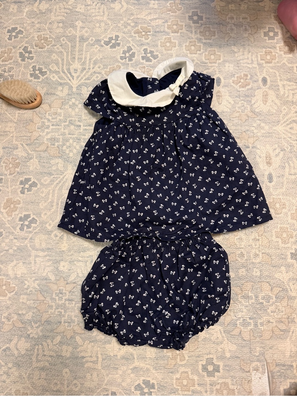 Janie and Jack Navy and White Bow Peter Pan Collar Matching Set